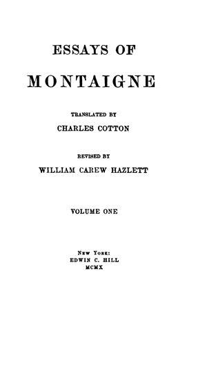 Essays of Montaigne, Vol. 1