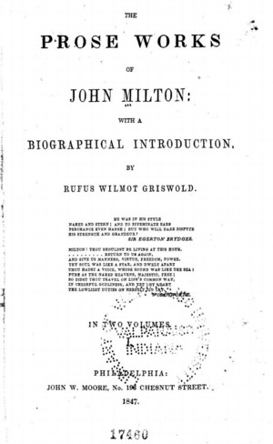 The Prose Works of John Milton, vol. 1