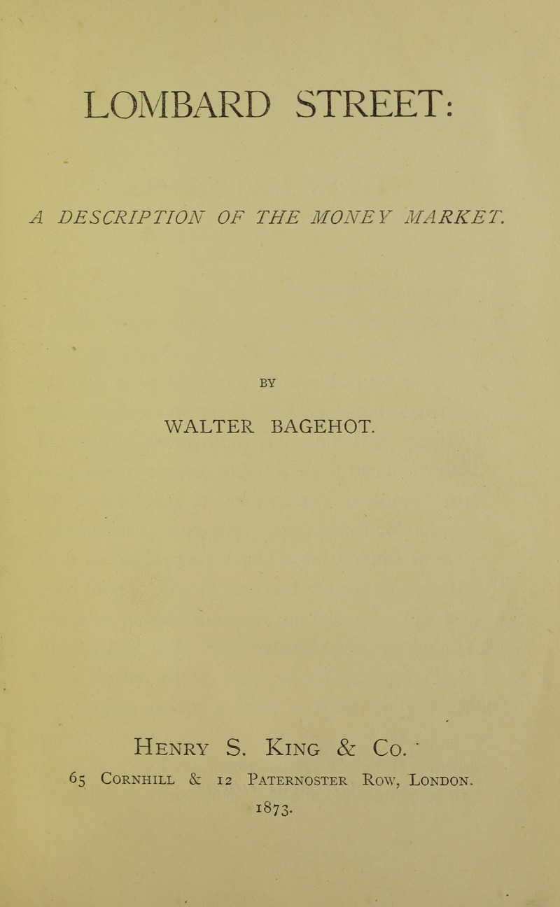 Lombard Street A Description of the Money Market Online Library