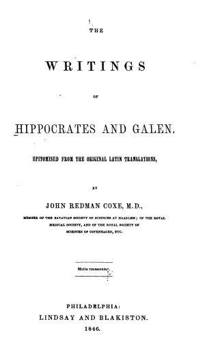 The Writings Of Hippocrates And Galen Online Library Of Liberty