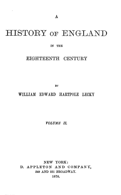 A History of England in the Eighteenth Century, vol. II