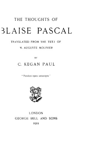 The Thoughts of Blaise Pascal | Online Library of Liberty