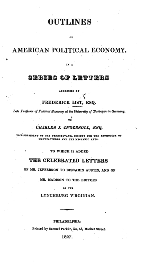Outlines of American Political Economy, in a series of letters (1827)