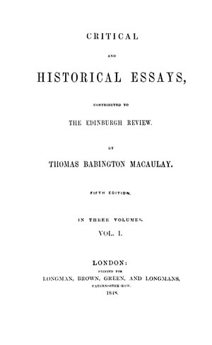 Critical and Historical Essays, Vol. 1
