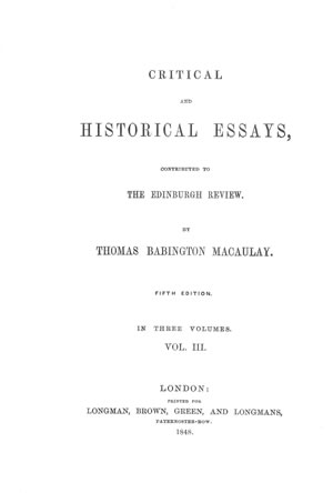 Critical and Historical Essays, Vol. 3