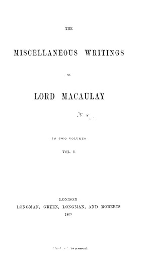 Miscellaneous Writings, vol. 1